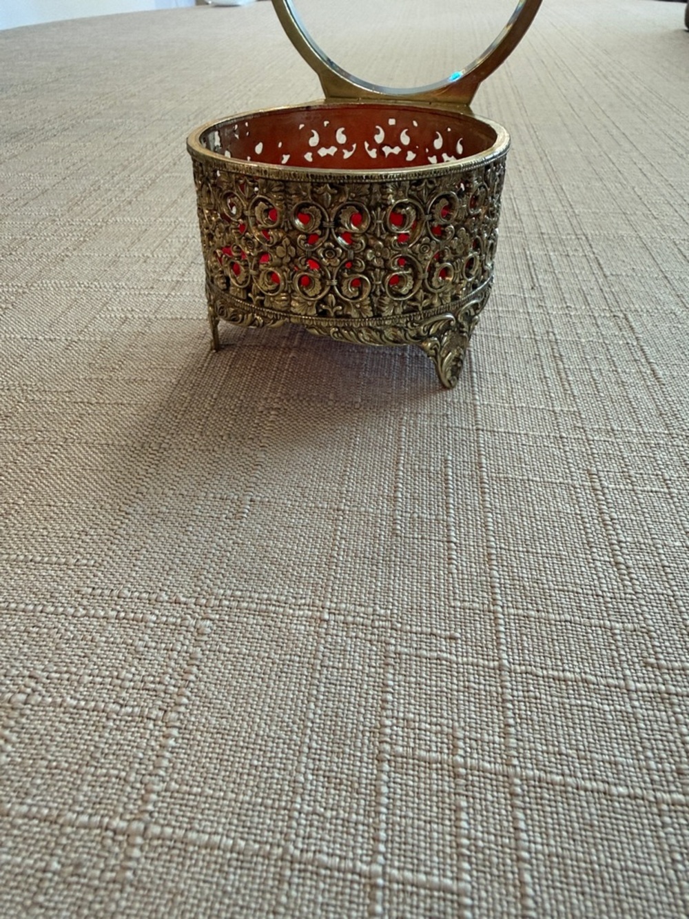 Antique-Style Brass Filigree Trinket Jewelry Box glass lid vintage Japan - Picture 3 of 9